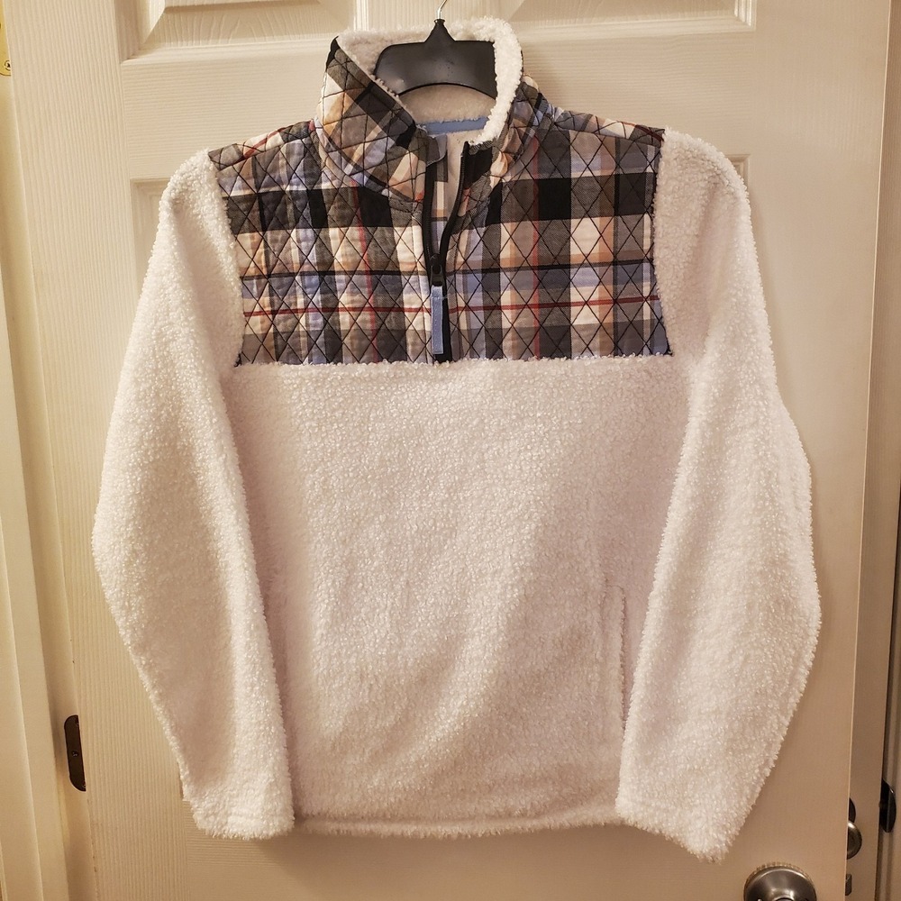 Vera Bradley sz S Women's Teddy white Fleece Pullover 1/2 Zip cozy preppy